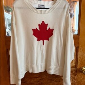 Old Navy Women's Cream Sweater with Red Maple Leaf